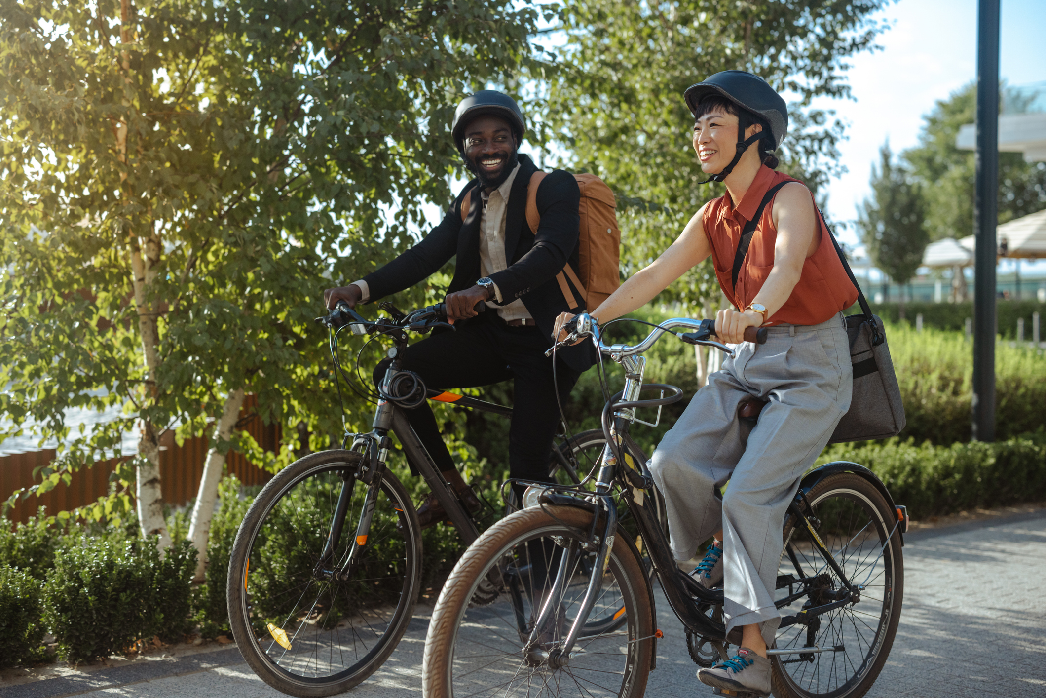 people cycling to work