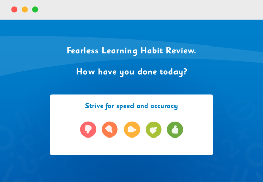 a self-review screen where a child can rank how they feel about their most recently completed session