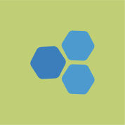 A series of interlocking blue hexagons sits on a bright green background.