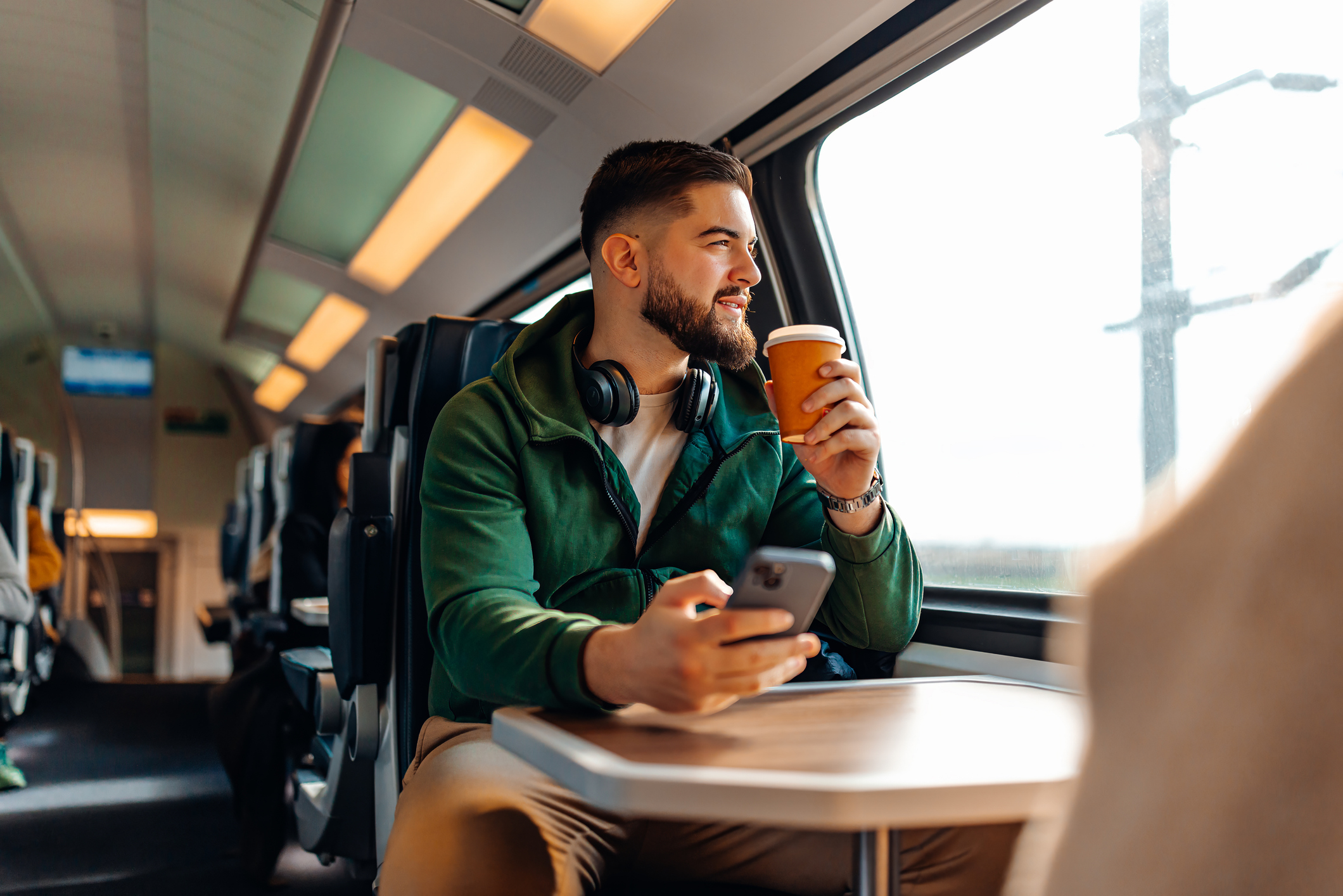 passenger relaxing on a train