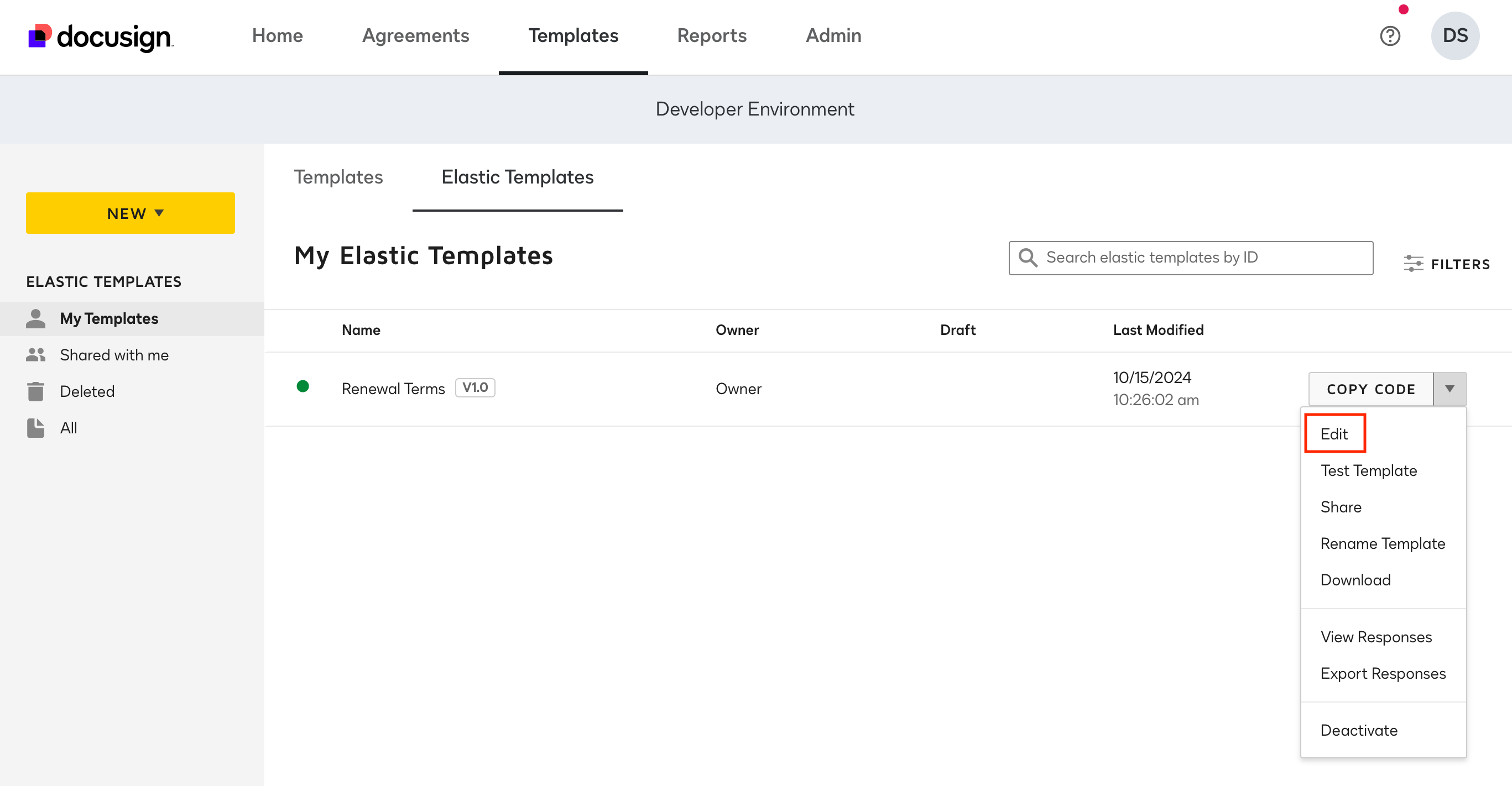 Customize elastic template fields Docusign