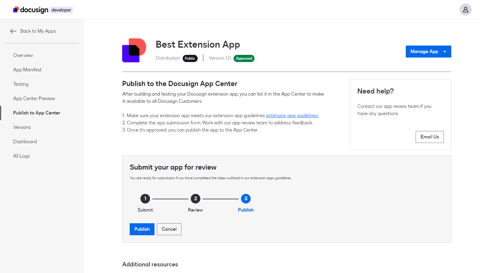 Publish an extension app to the Docusign App Center | Docusign