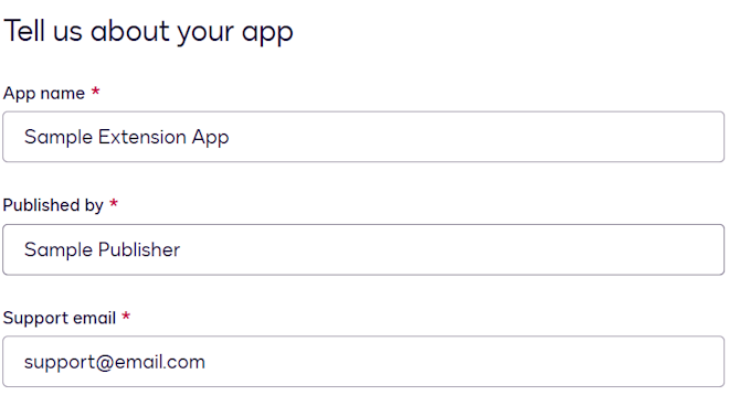 Use a form to register an extension app | Docusign
