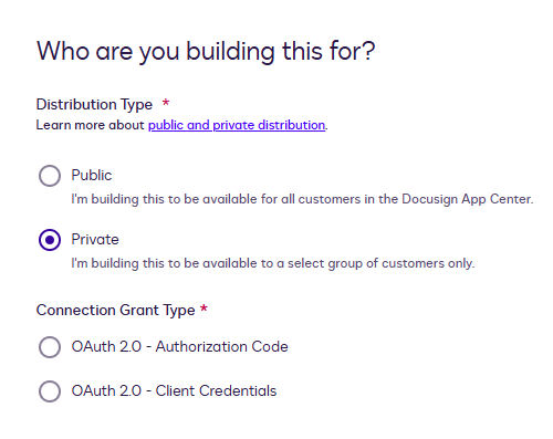 Use a form to register an extension app | Docusign