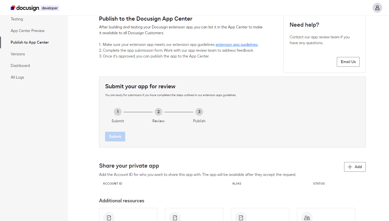 Publish an extension app to the Docusign App Center | Docusign