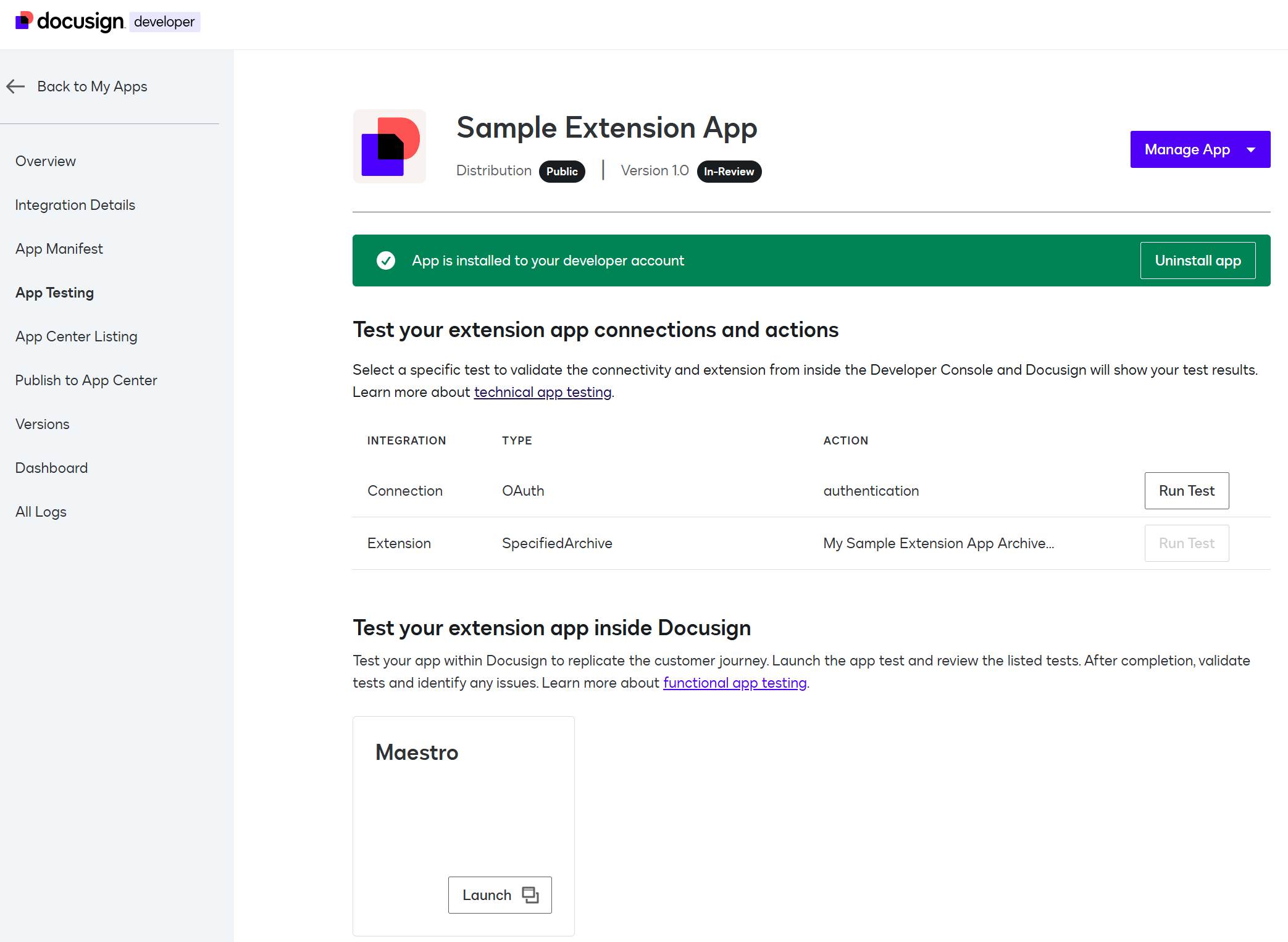 Developer Console overview | Docusign