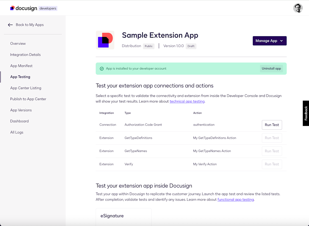 Developer Console overview | Docusign