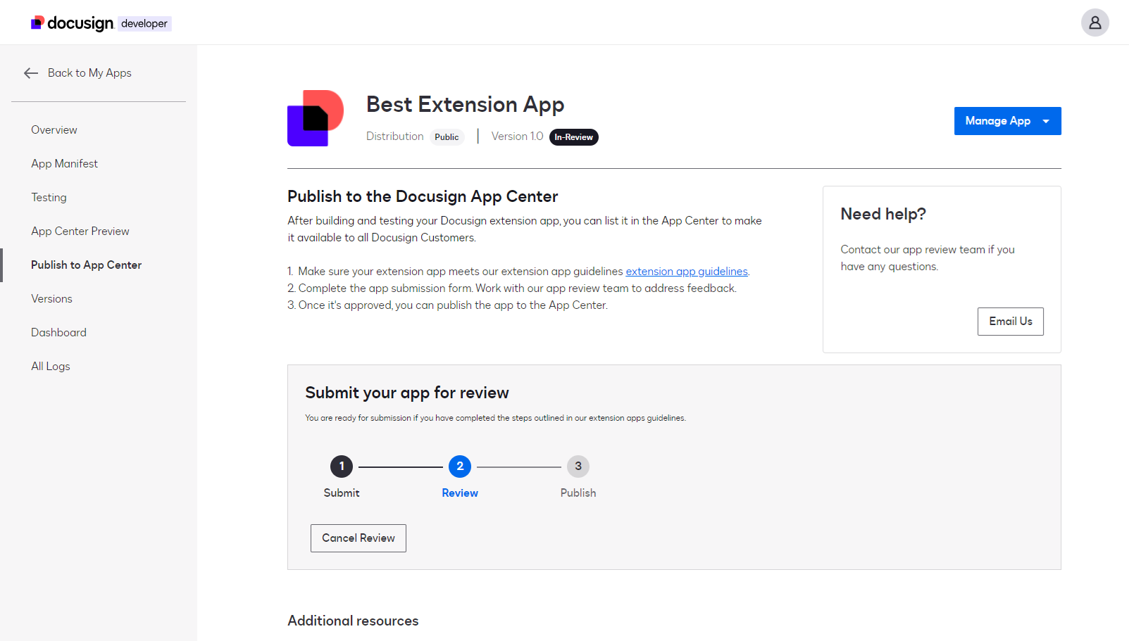 Publish an extension app to the Docusign App Center | Docusign