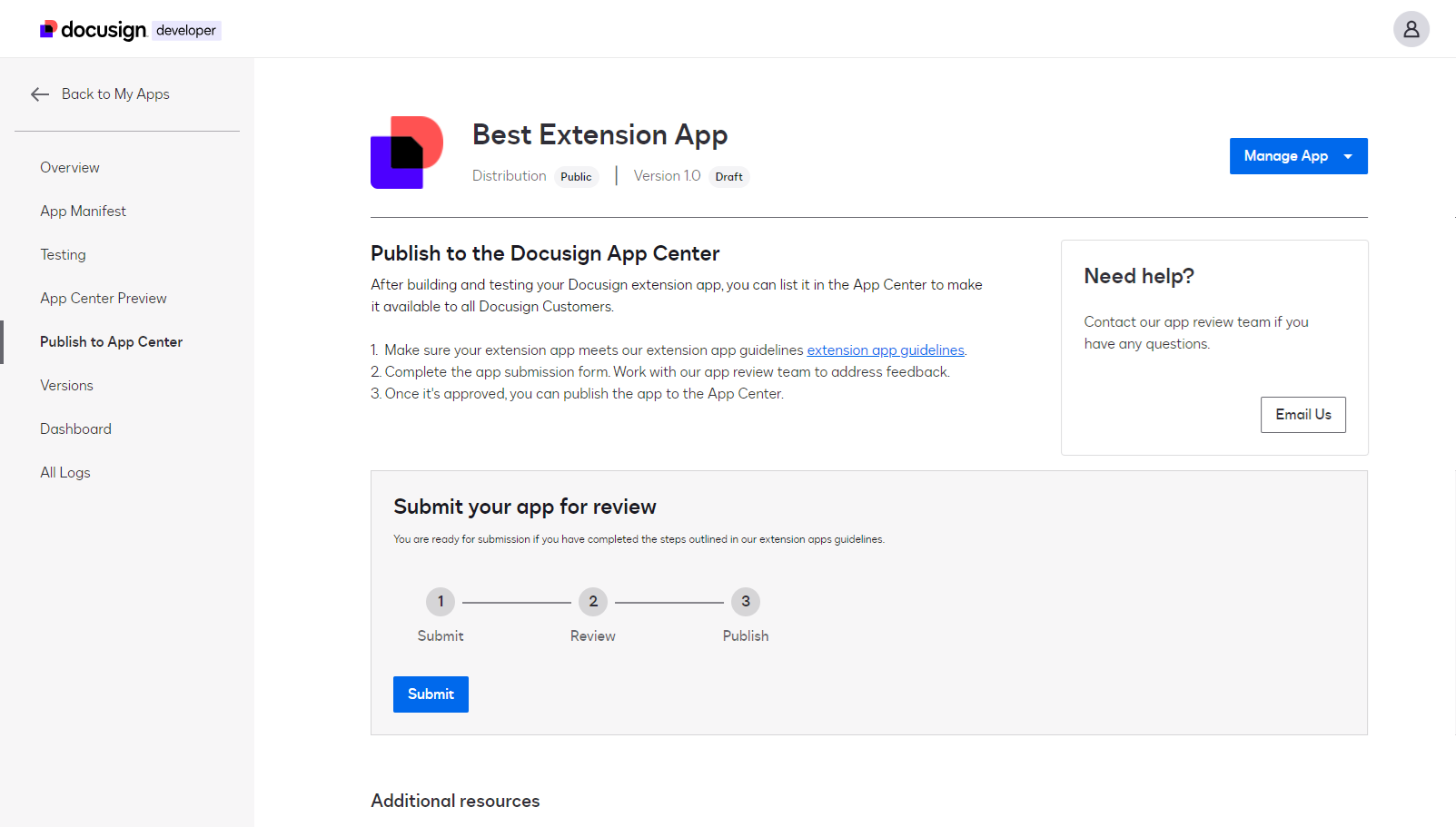 Publish an extension app to the Docusign App Center | Docusign