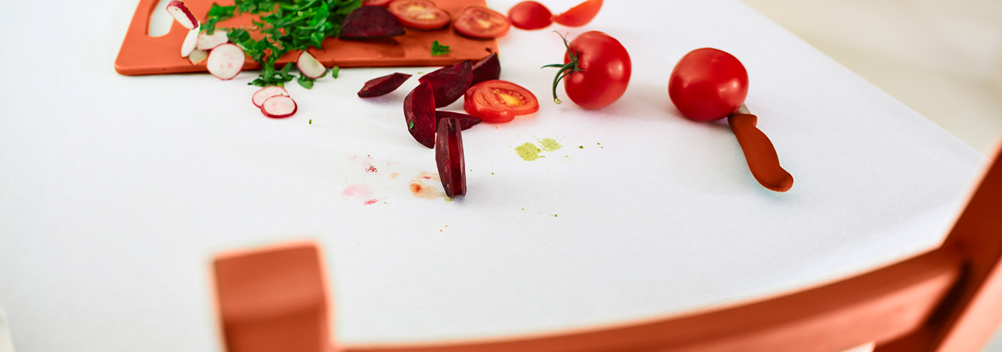 Tomato stains on a white table