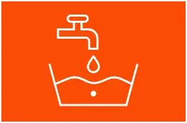 A pictogram showing how to fill up a basin with water