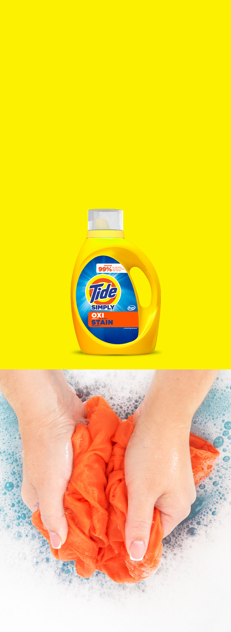 Tide Simply laundry detergent products attack stains with the power of OXI.