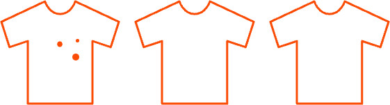 A pictogram of three different T-shirts with different amount of dirt on them, indicating they need to be sorted before washing