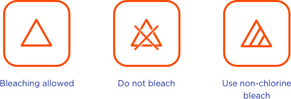 Bleaching symbols: bleaching allowed, do not bleach, use non-chlorine bleach