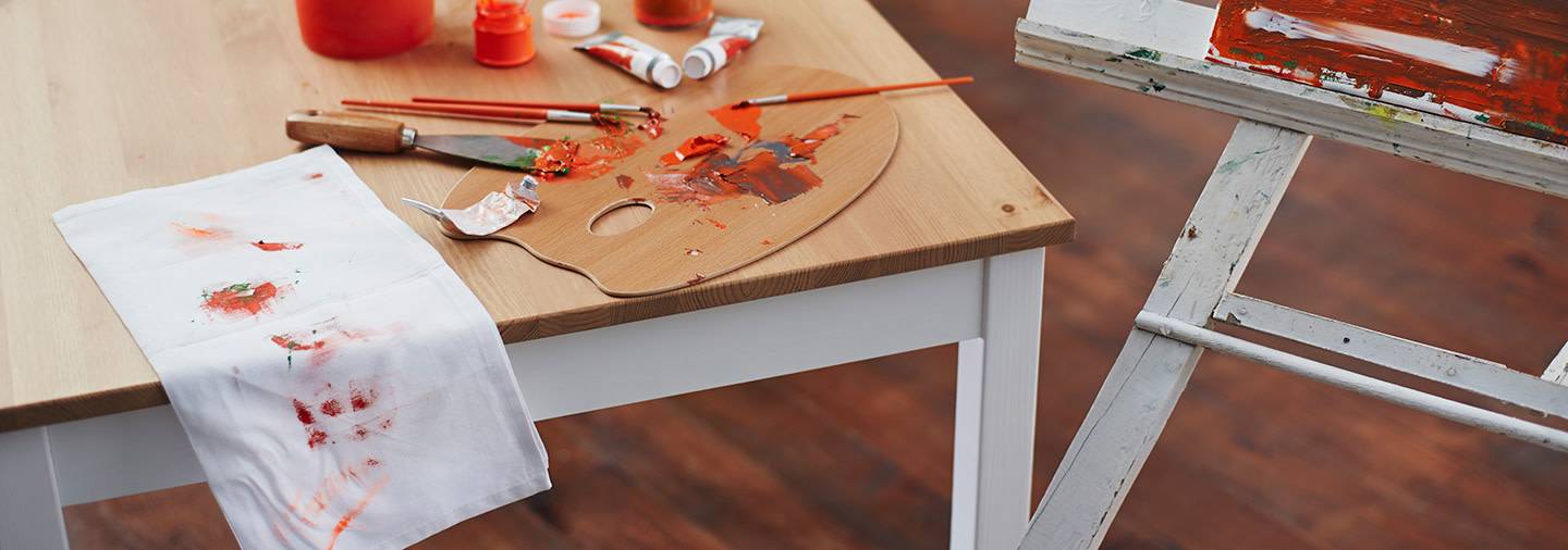 Tempera paint stains on a table