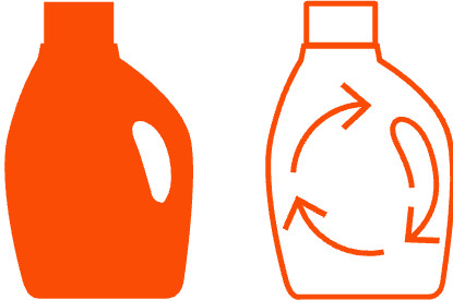 A pictogram showing that the packaging of Tide detergent bottles is 100% recyclable