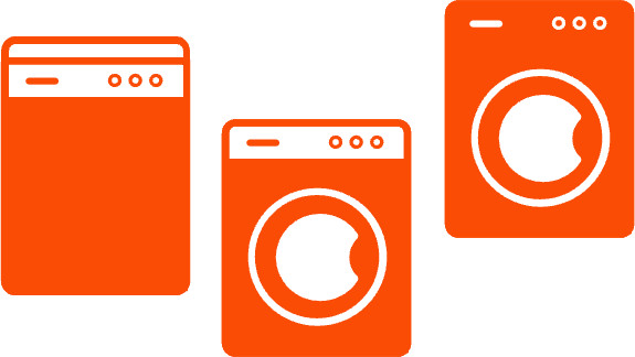 A pictogram showing three different types of washing machines