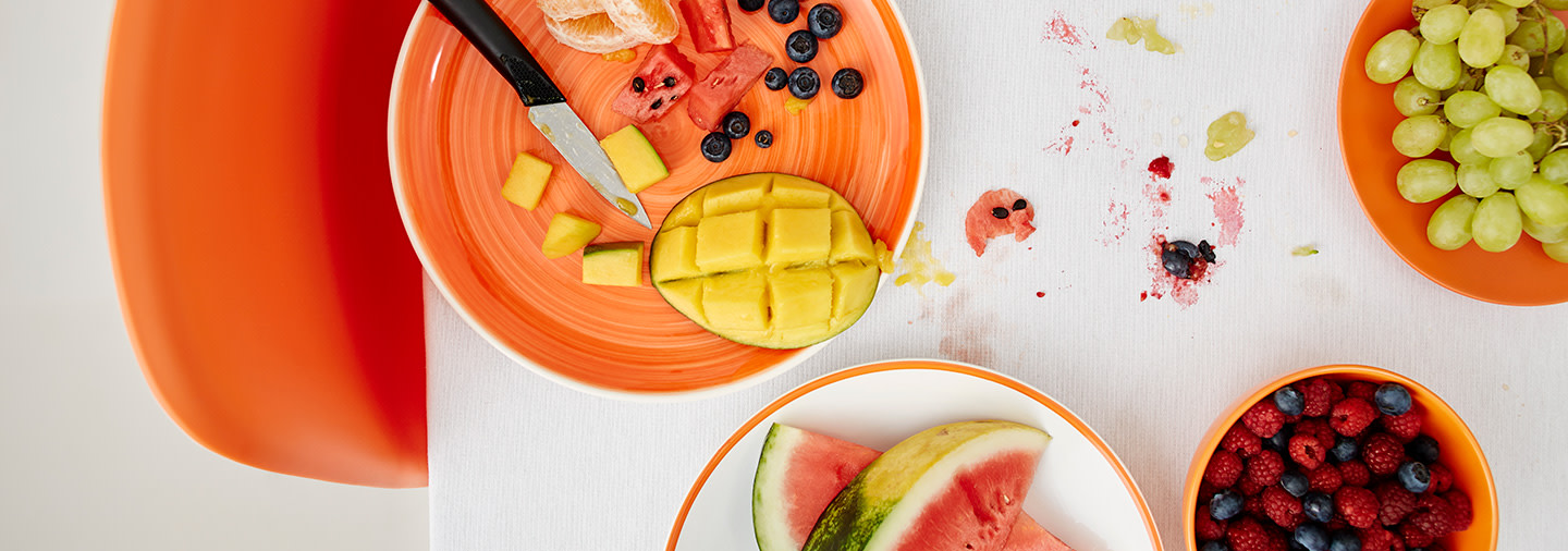 Fruit stains on a white table