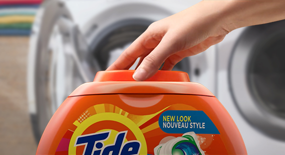 The top part of a Tide PODS container, showing that it's child-proof