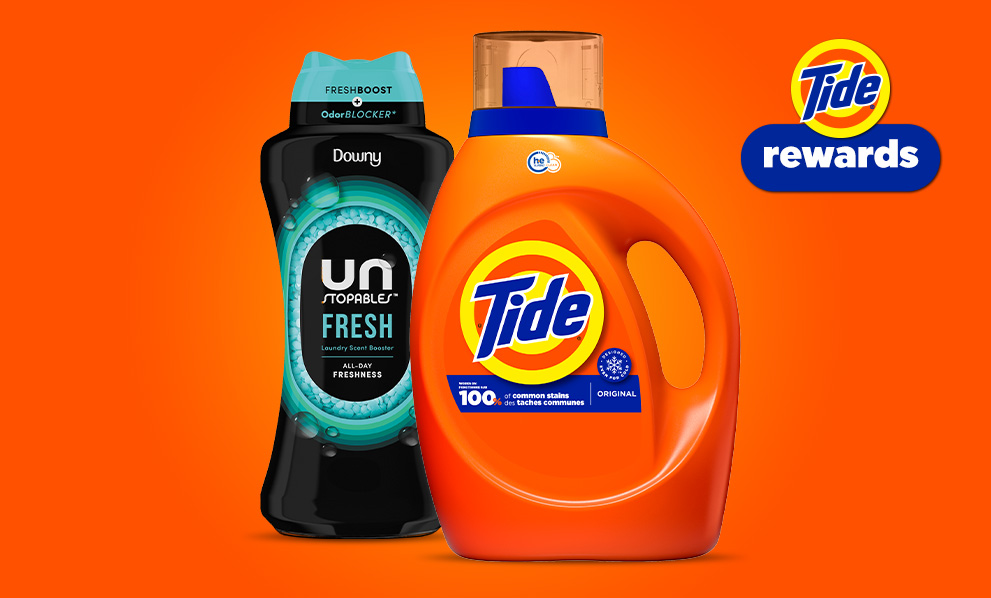 Tide liquid detergent and Downy detergent