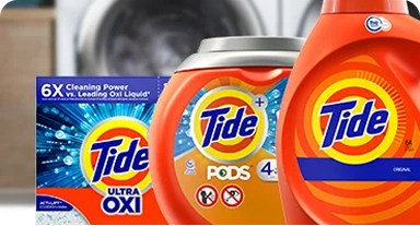 Tide liquid detergent and cleaning pods