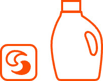 A pictogram of a Tide PODS® capsule and a Tide liquid detergent bottle