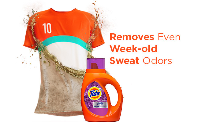 Tide Plus Febreze Freshness Liquid Laundry Detergent removes even week-old sweat odors.