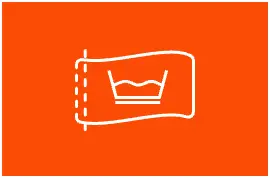 A pictogram of a water bowl, indicating that cold water and laundry detergent should be used when washing jeans