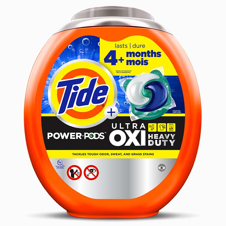 Front pack of Tide Ultra Oxi + Heavy Duty Power PODS®