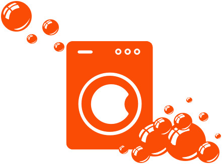 A pictogram of a washing machine surrounded by a lot of bubbles indicating over-sudsing