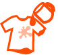 A pictogram of liquid laundry detergent being poured on a stained T-shirt