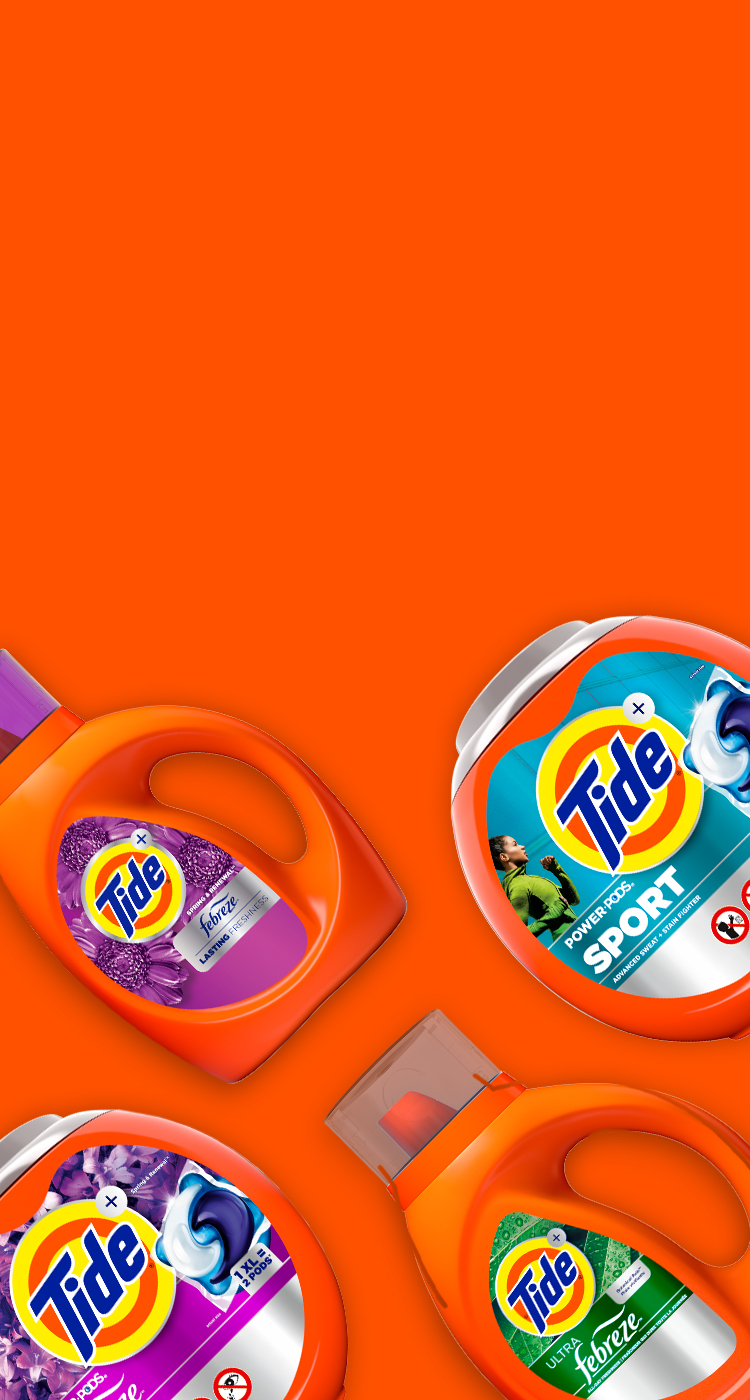 Tide PODS® Plus Febreze™ 4in1 Spring and Renewal Laundry Detergent in front of an orange background