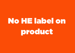 White text saying "No high efficiency label on product" with orange background
