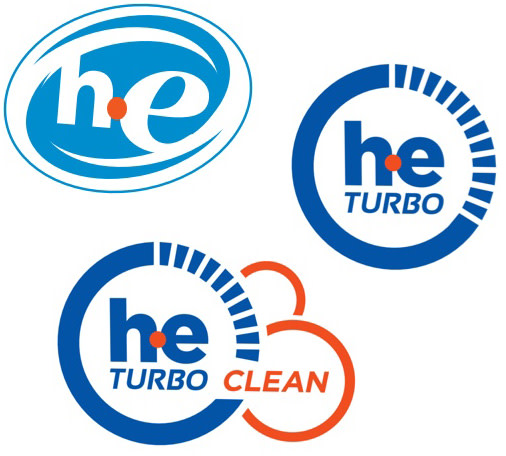 3 logos of high efficiency, high efficiency turbo, and high efficiency turbo clean