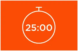 A pictogram of a timer showing 25 minutes