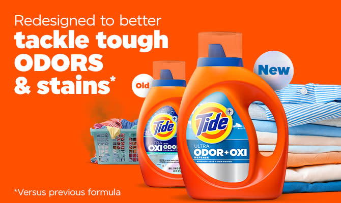 Redesigned to better tackle tough ODORS & stains