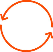 A pictogram of recycling showing two arrows forming a circle