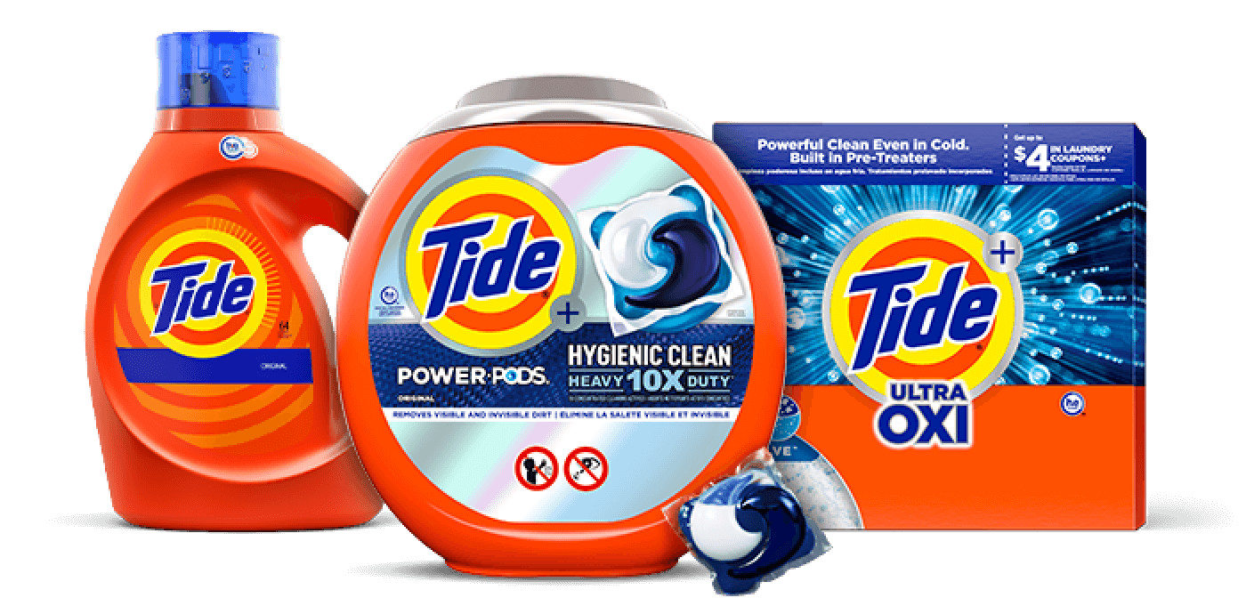 Tide PODS, liquid and powder products