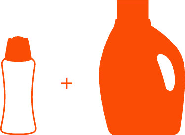 A pictogram of an in-wash scent booster and a Tide liquid laundry detergent