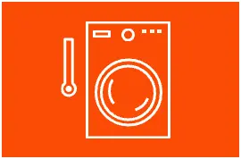 A pictogram of a thermometer and a washing machine