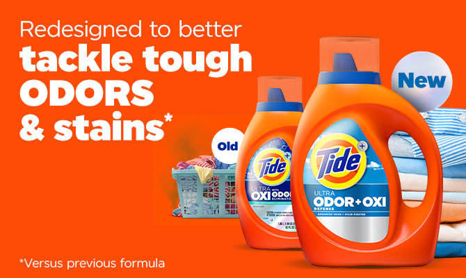 Redesigned to better tackle tough ODORS & stains