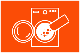 A pictogram of an in-wash scent booster being used in a washing machine