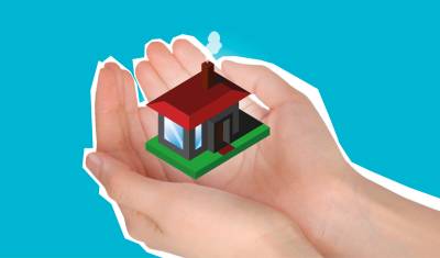 Insurance policy hands holding home