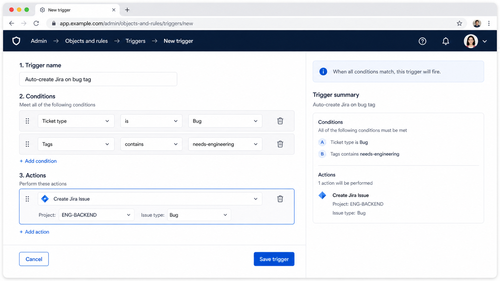 Add a Trigger to auto-create Jira issues for tagged tickets