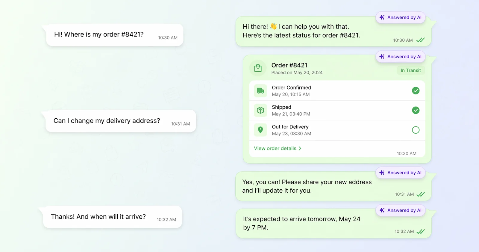 Order status chat with WhatsApp AI assistant