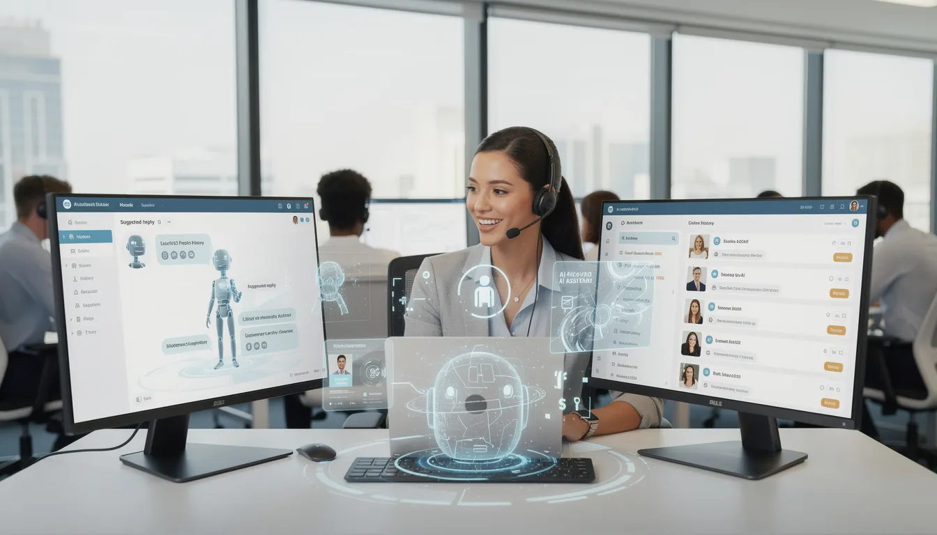 customer service rep collaborating with AI