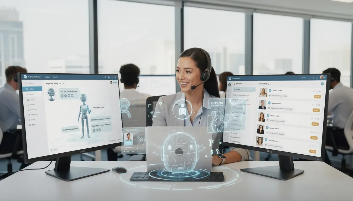 customer service rep collaborating with AI
