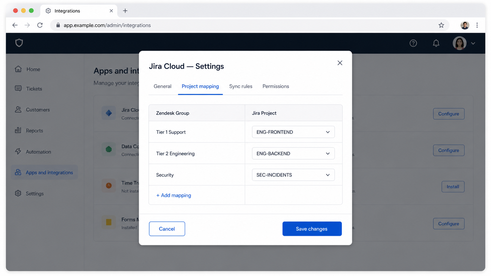 Map Jira projects and configure sync rules