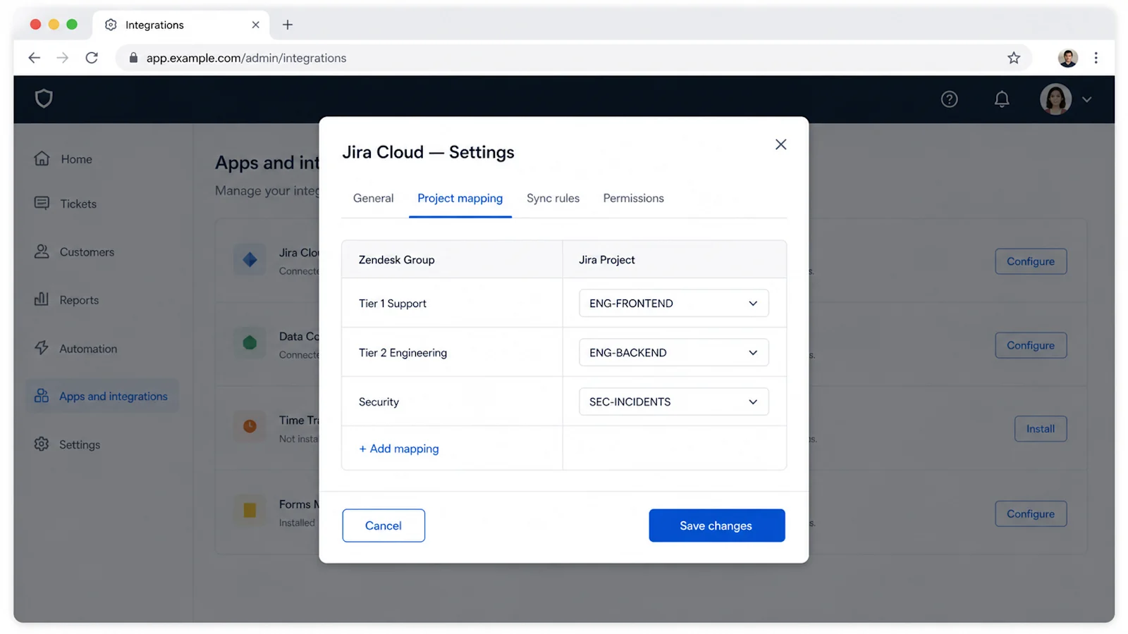 Map Jira projects and configure sync rules