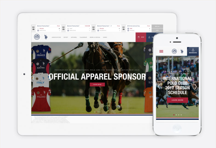 U.S. Polo Assoc. website shown on tablet and mobile device